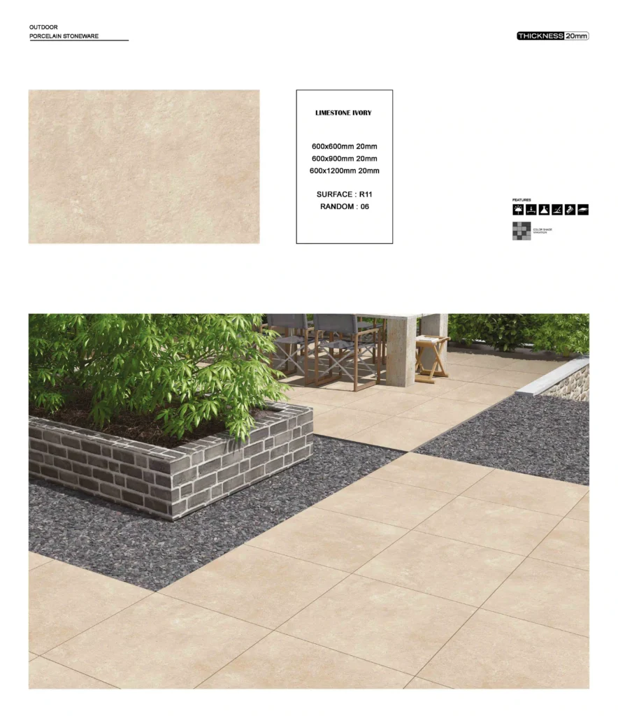 ivory 20mm outdoor porcelain tiles