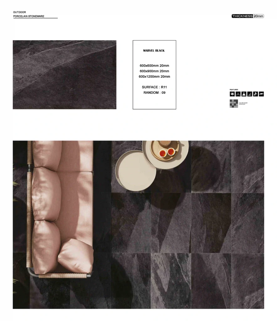 black 20mm outdoor porcelain tiles